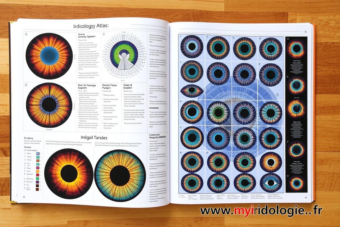 Atlas d'iridologie avec cartes colorées détaillées des zones de l'iris