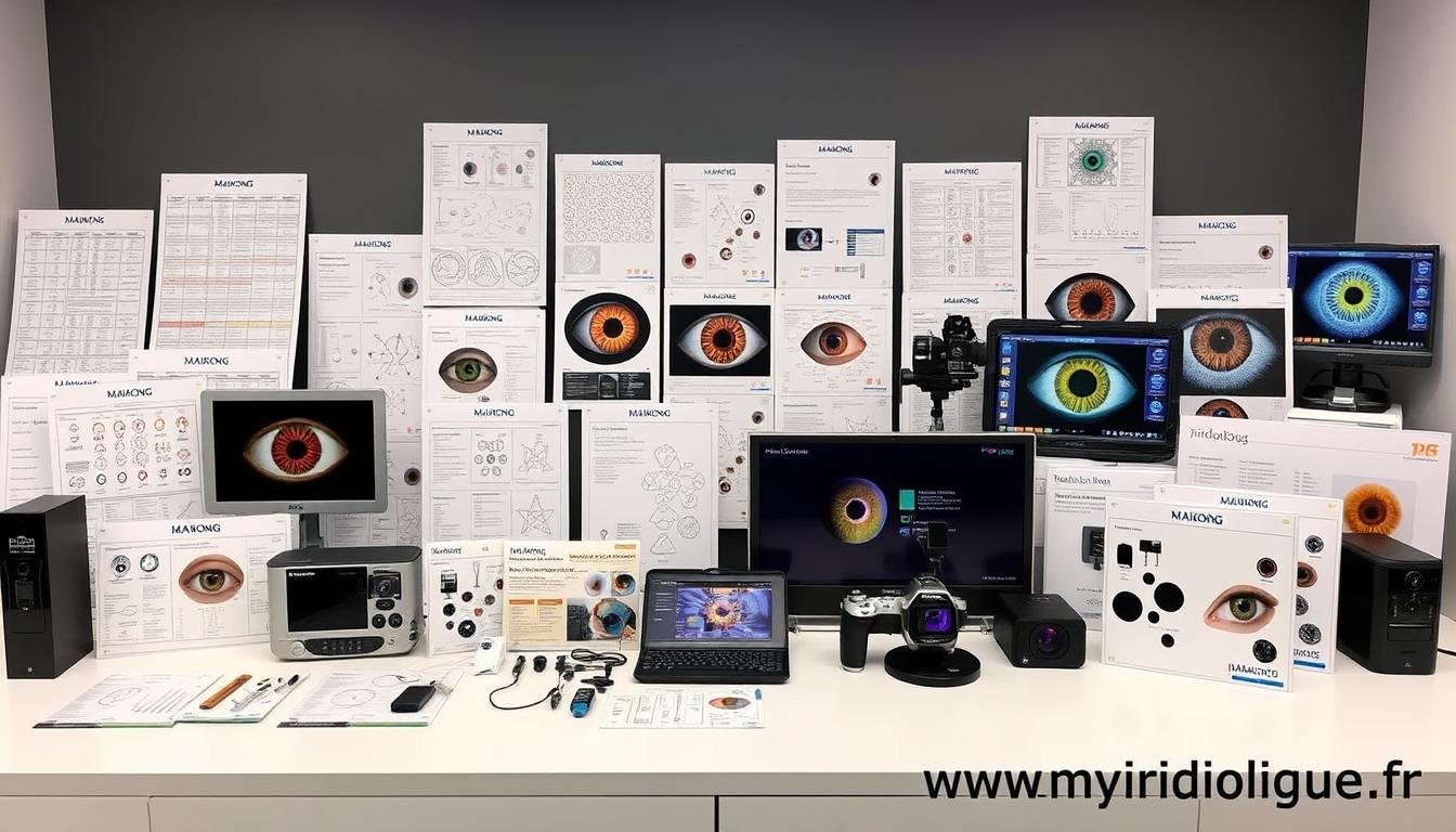 Gamme complète de produits d'iridologie MAIKONG incluant cartes, caméras et logiciels