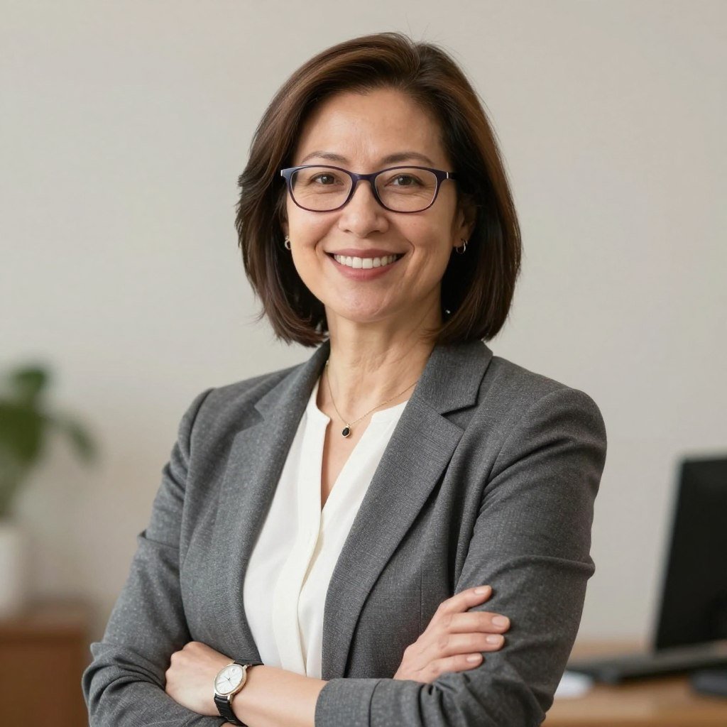 Portrait d'une formatrice en iridologie satisfaite de l'équipement MAIKONG