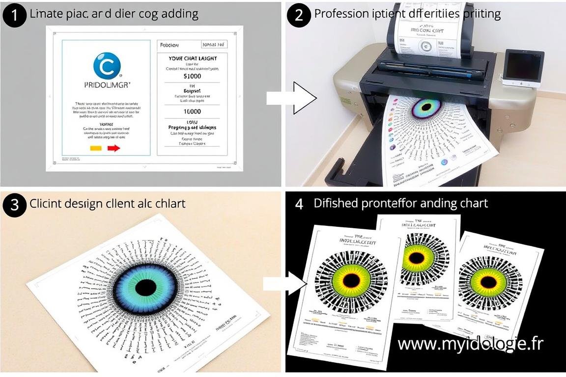 Processus de personnalisation d'une carte d'iridologie avec le logo du client