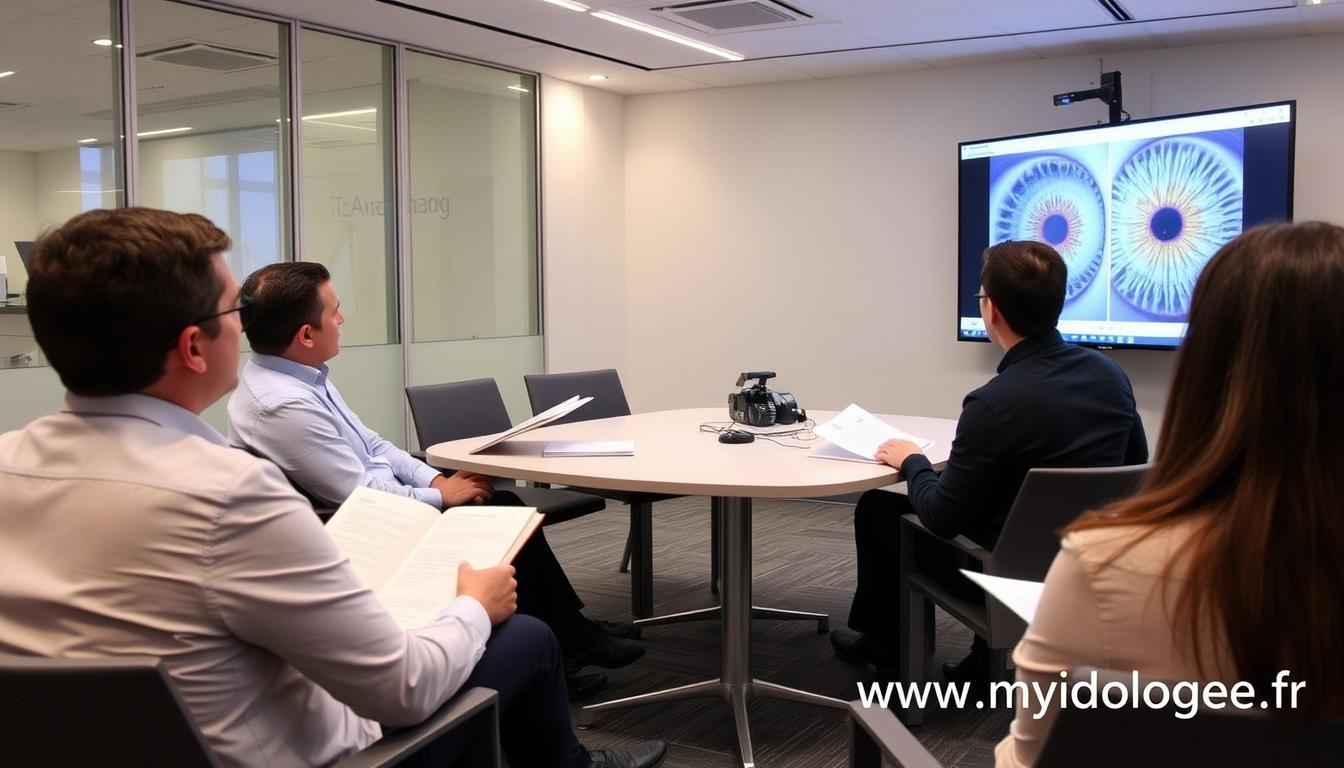 Session de formation sur l'utilisation des livres et équipements d'iridologie