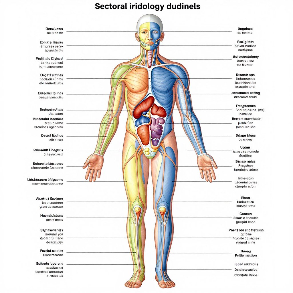 Carte d'iridologie divisée en secteurs organiques précis