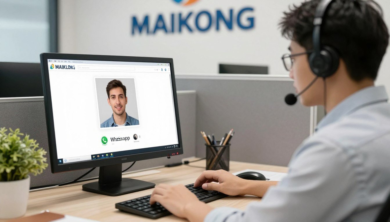 Équipe de support technique MAIKONG assistant un client via WhatsApp