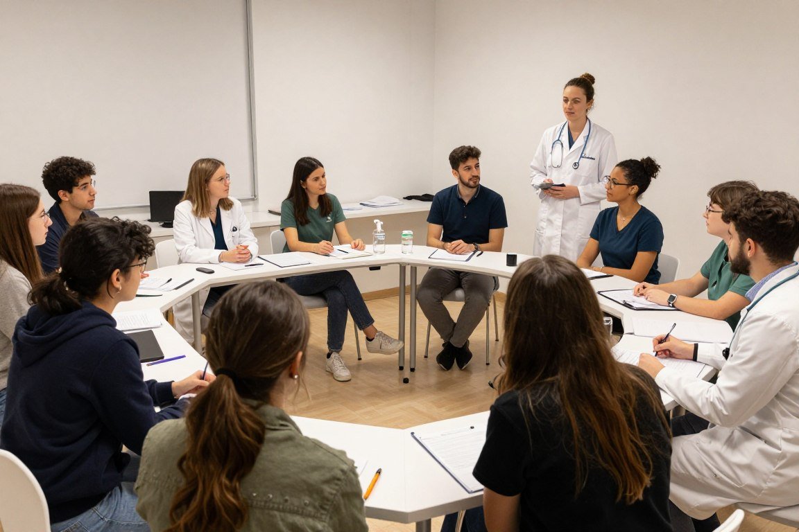 Groupe diversifié d'apprenants en formation iridologie
