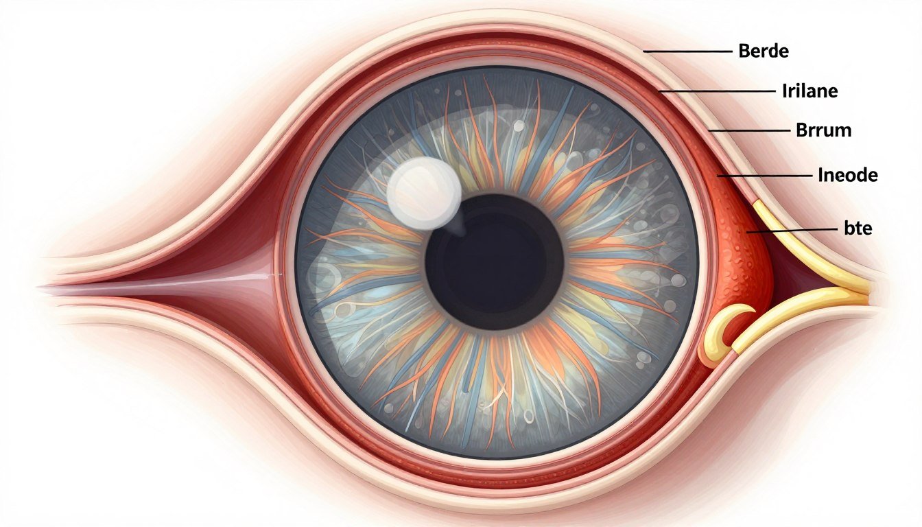 Anatomie détaillée de l'iris humain montrant les différentes zones iridologiques