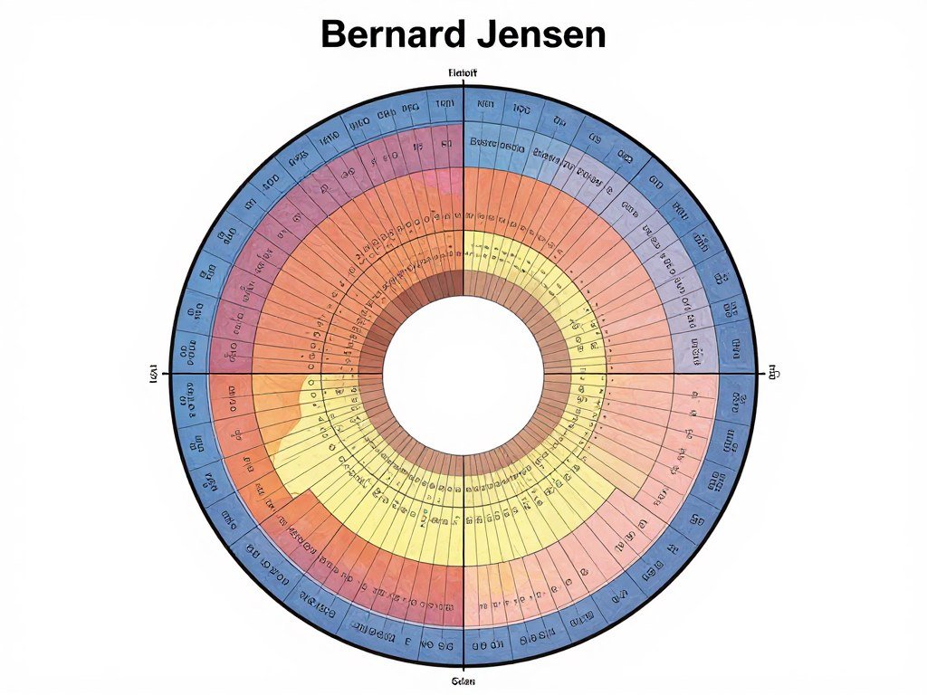 Carte iridologie Bernard Jensen en français montrant les zones organiques de l'iris Carte iridologie Bernard Jensen en français montrant les zones organiques de l'iris