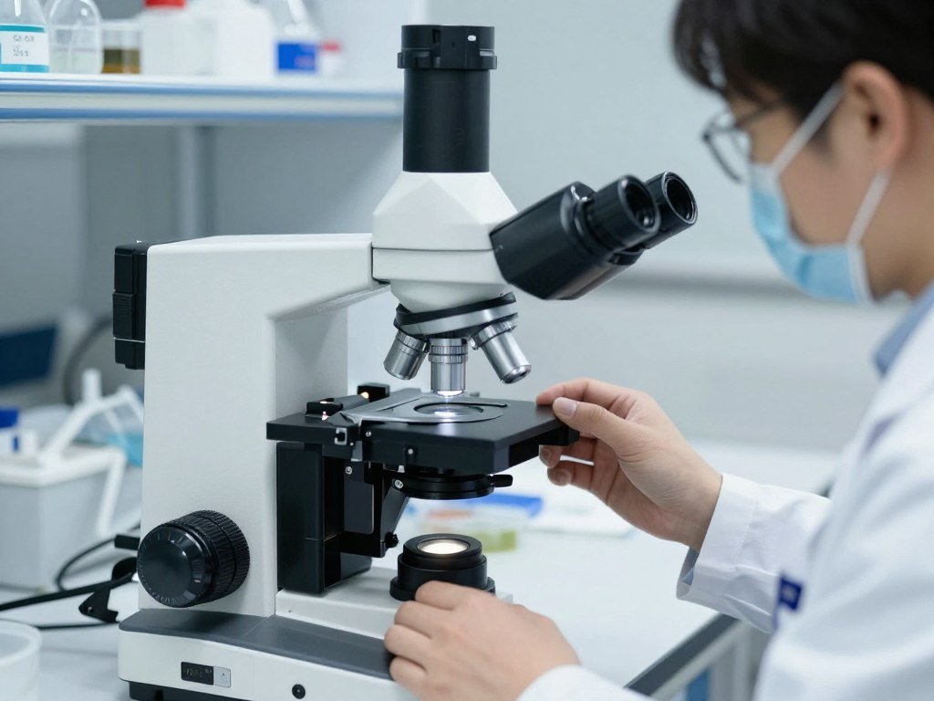 Chercheur utilisant microscope avancé pour étudier structure détaillée de l'iris