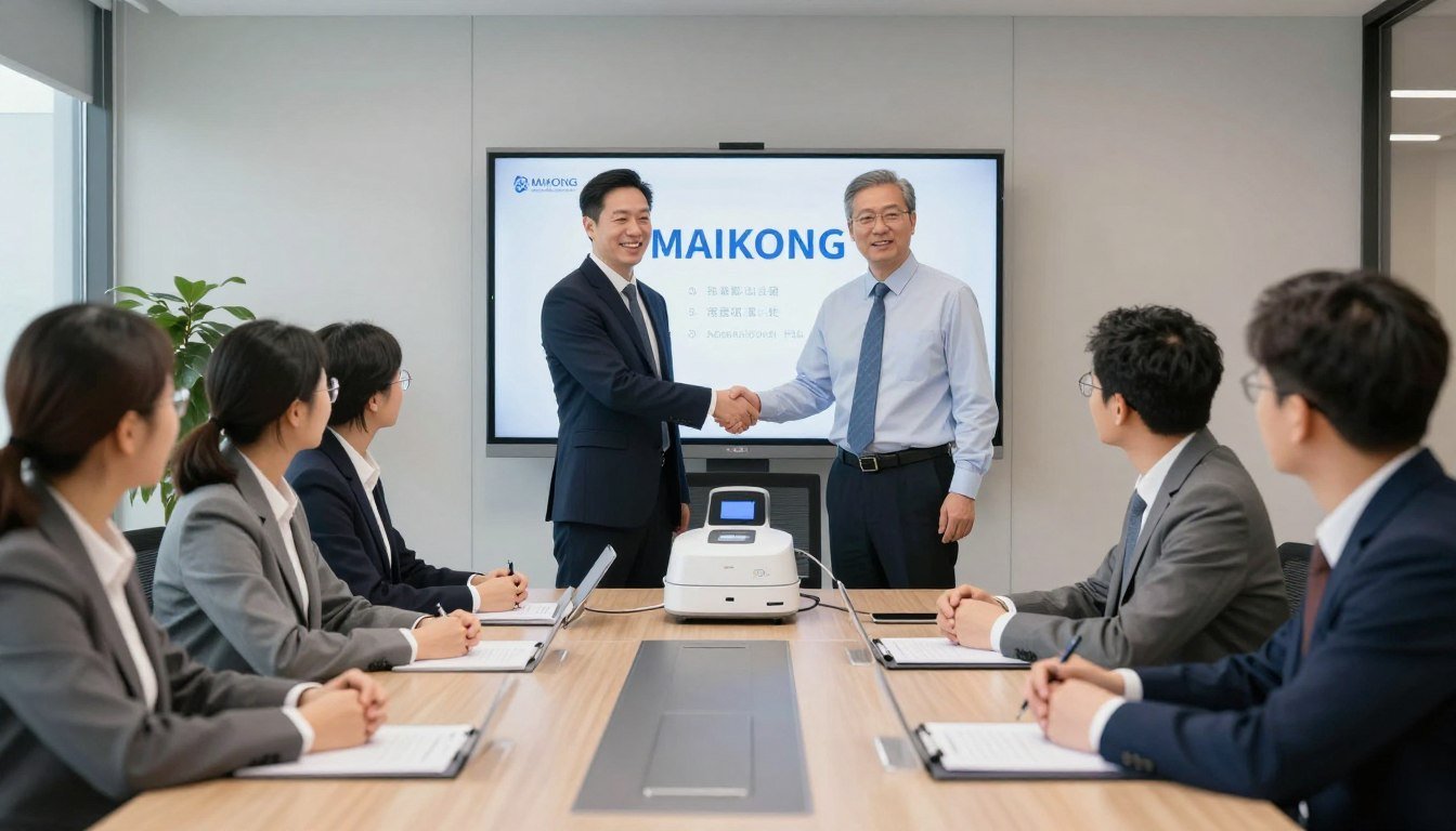 Équipe commerciale présentant la gamme d'équipements d'iridologie MAIKONG à des professionnels de santé Équipe commerciale présentant la gamme d'équipements d'iridologie MAIKONG à des professionnels de santé