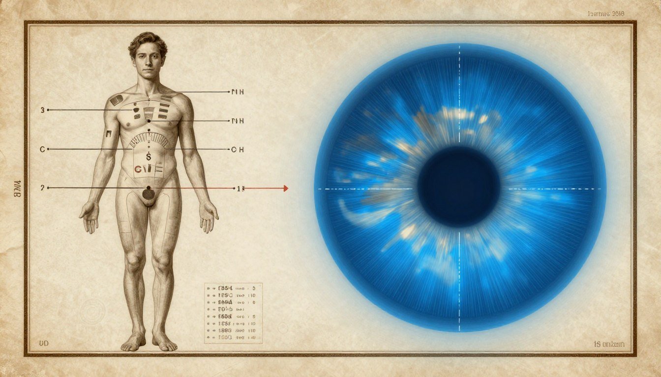 Fusion symbolique entre iridologie traditionnelle et technologies modernes