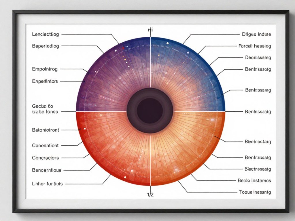 Cartographie iridologique détaillée montrant les différentes zones de l'iris correspondant aux organes Cartographie iridologique détaillée montrant les différentes zones de l'iris correspondant aux organes