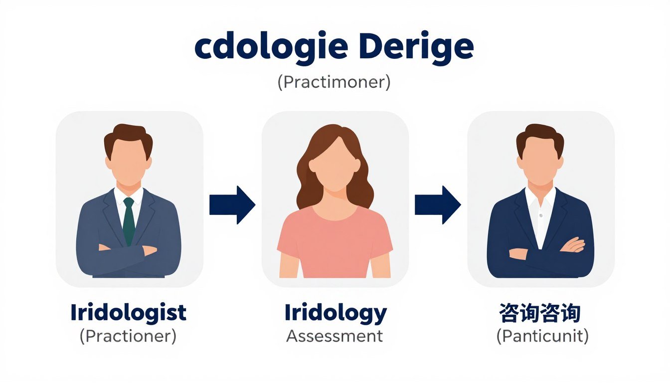 Schéma explicatif montrant les relations entre iridologue, bilan et consultation